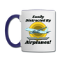 Easily Distracted - Airplanes - Jet - Contrast Coffee Mug - white/cobalt blue