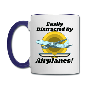 Easily Distracted - Airplanes - Jet - Contrast Coffee Mug - white/cobalt blue