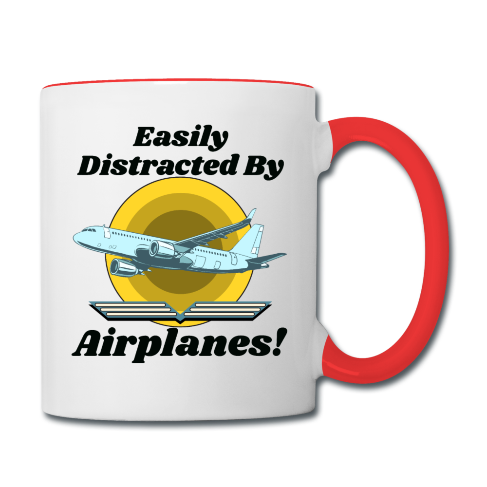 Easily Distracted - Airplanes - Jet - Contrast Coffee Mug - white/red