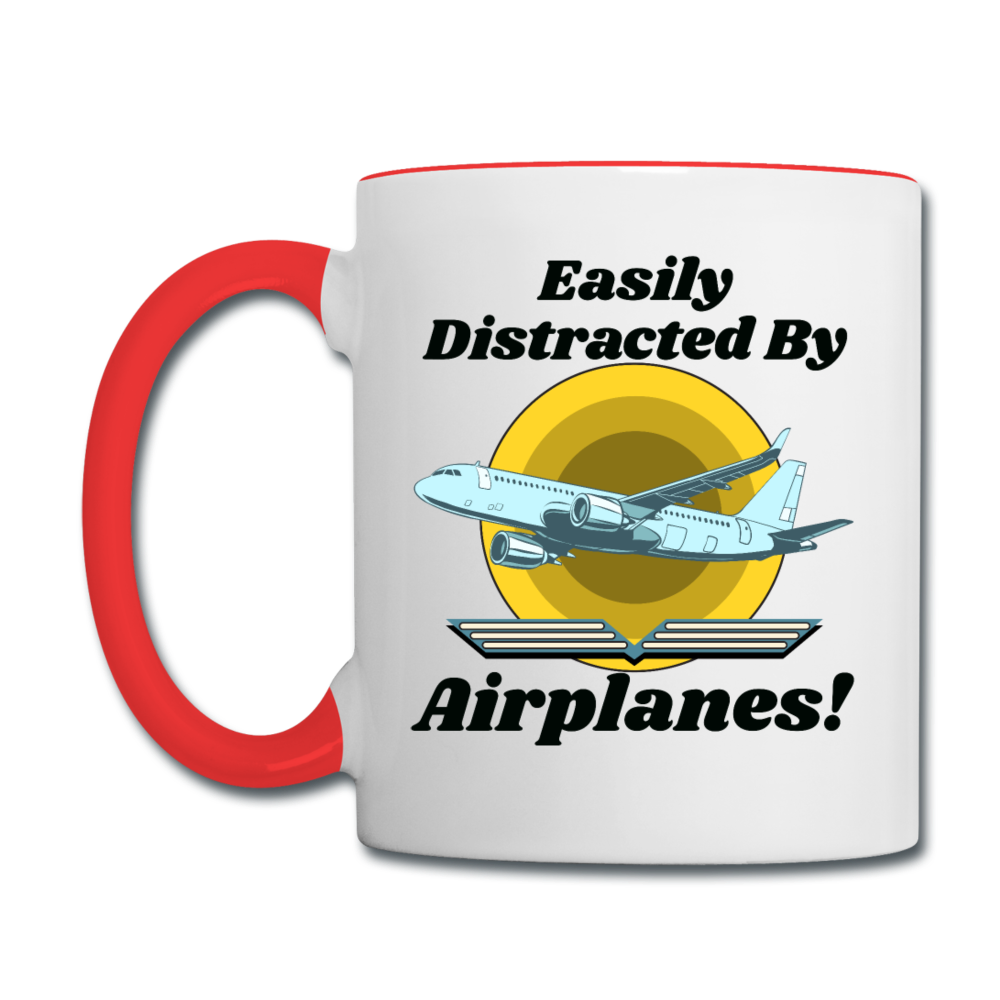 Easily Distracted - Airplanes - Jet - Contrast Coffee Mug - white/red