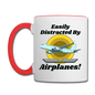 Easily Distracted - Airplanes - Jet - Contrast Coffee Mug - white/red