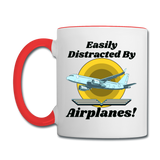 Easily Distracted - Airplanes - Jet - Contrast Coffee Mug - white/red