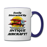 Easily Distracted - Antique Aircraft - Contrast Coffee Mug - white/cobalt blue