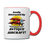 Easily Distracted - Antique Aircraft - Contrast Coffee Mug - white/red
