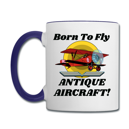 Born To Fly - Antique Aircraft - Contrast Coffee Mug - white/cobalt blue