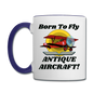 Born To Fly - Antique Aircraft - Contrast Coffee Mug - white/cobalt blue