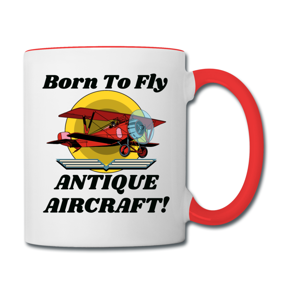 Born To Fly - Antique Aircraft - Contrast Coffee Mug - white/red