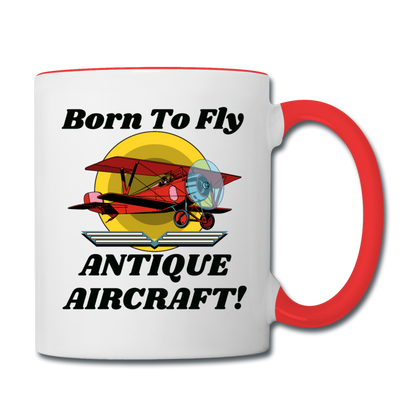 Born To Fly - Antique Aircraft - Contrast Coffee Mug - white/red