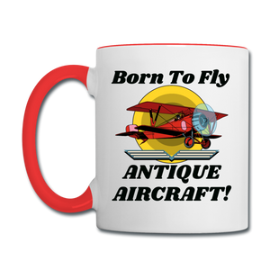 Born To Fly - Antique Aircraft - Contrast Coffee Mug - white/red