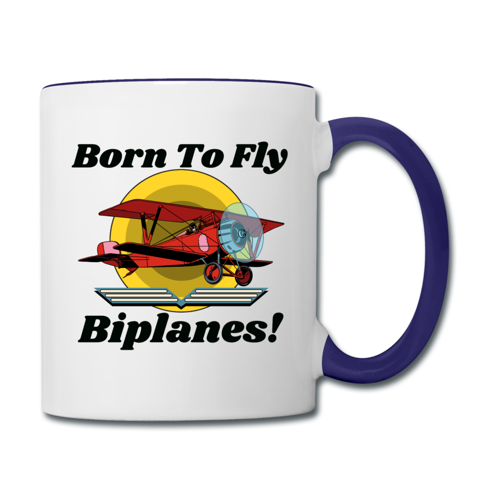 Born To Fly - Biplanes - Contrast Coffee Mug - white/cobalt blue