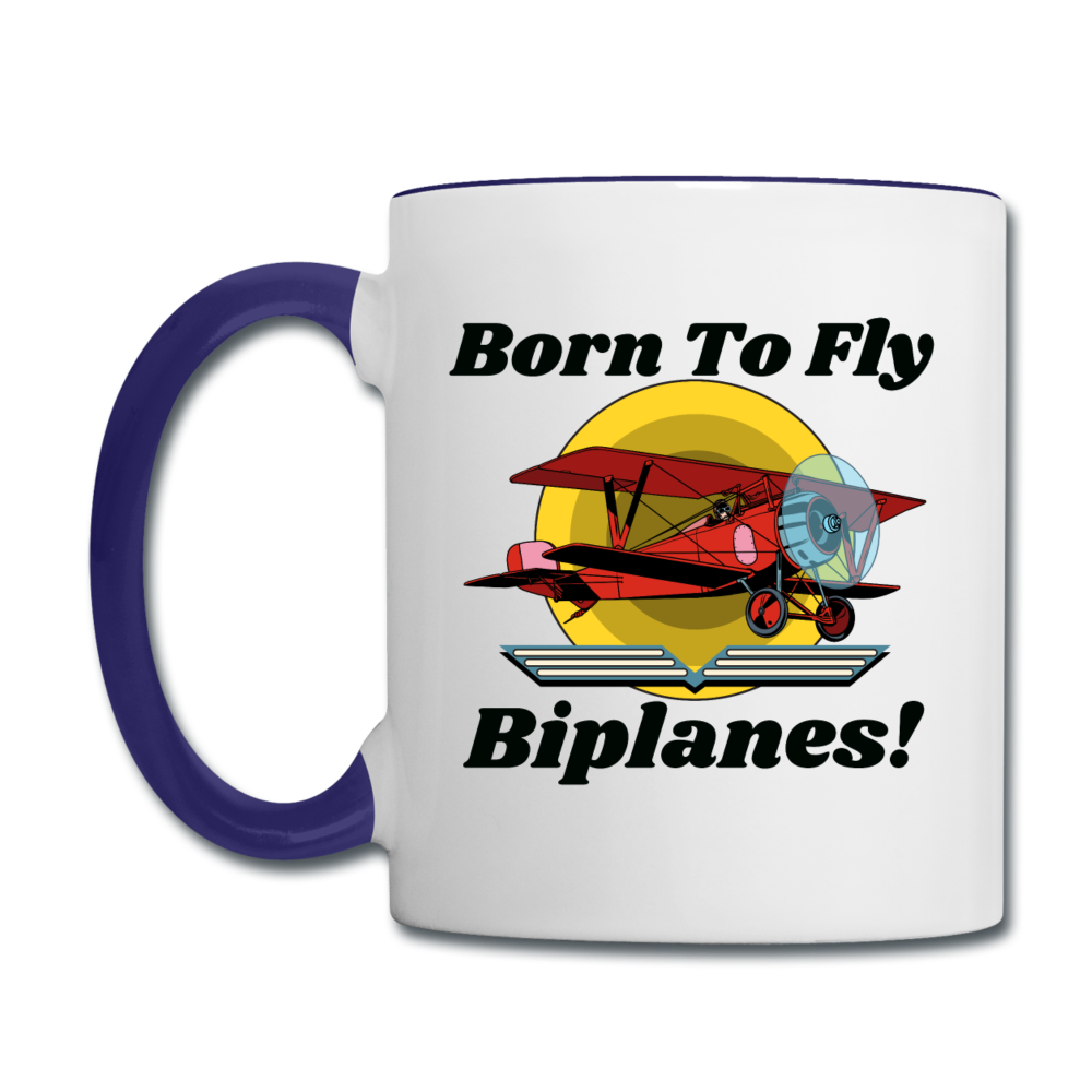 Born To Fly - Biplanes - Contrast Coffee Mug - white/cobalt blue