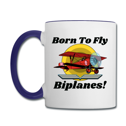 Born To Fly - Biplanes - Contrast Coffee Mug - white/cobalt blue