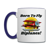 Born To Fly - Biplanes - Contrast Coffee Mug - white/cobalt blue