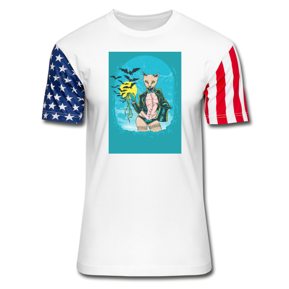 Cat And Bats - Stars & Stripes T-Shirt - white