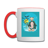 Cat And Bats - Contrast Coffee Mug - white/red