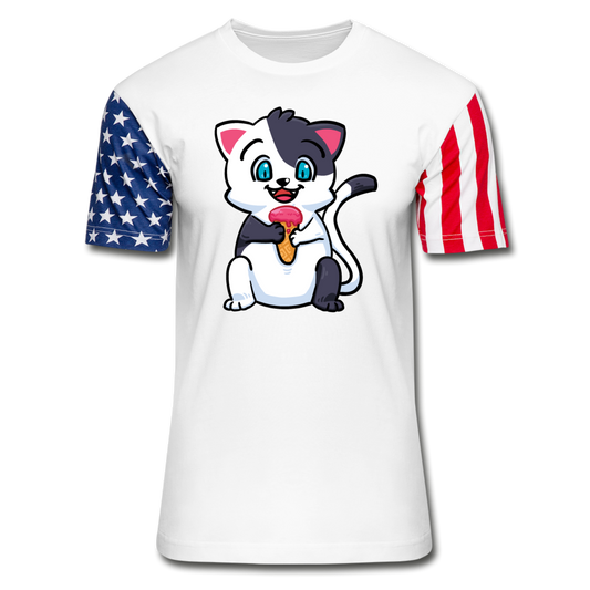 Cat - Ice Cream - Stars & Stripes T-Shirt - white