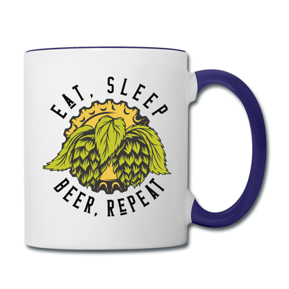 Eat, Sleep, Beer, Repeat - Contrast Coffee Mug - white/cobalt blue