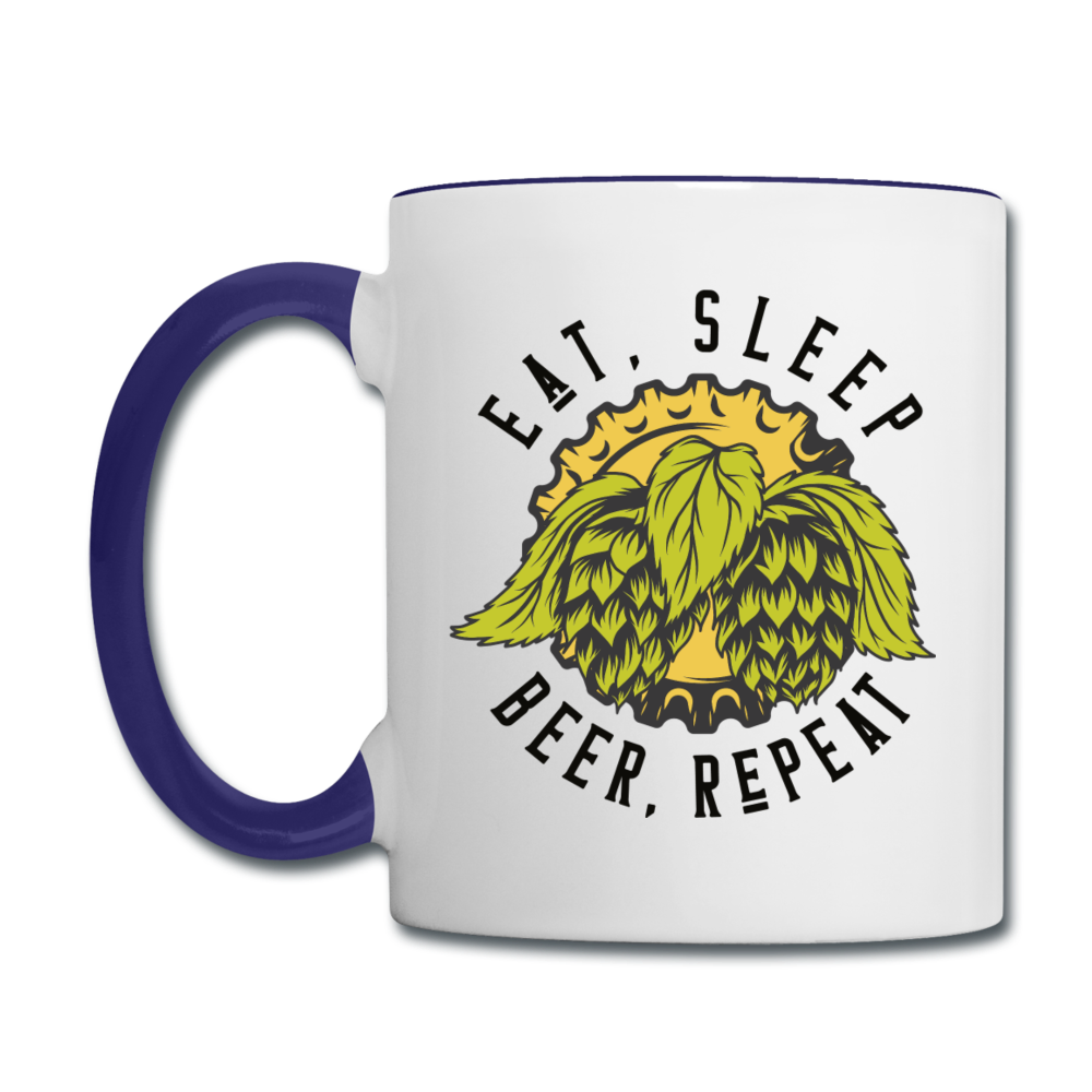 Eat, Sleep, Beer, Repeat - Contrast Coffee Mug - white/cobalt blue