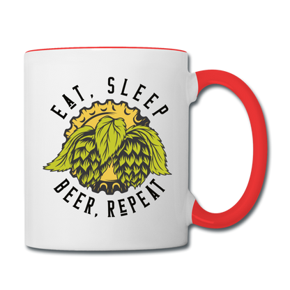 Eat, Sleep, Beer, Repeat - Contrast Coffee Mug - white/red