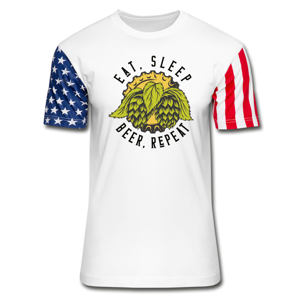 Eat, Sleep, Beer, Repeat - Stars & Stripes T-Shirt - white