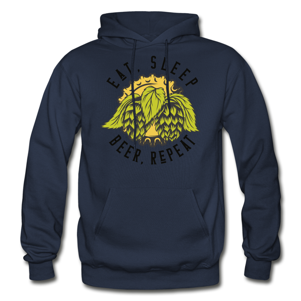 Eat, Sleep, Beer, Repeat - Gildan Heavy Blend Adult Hoodie - navy