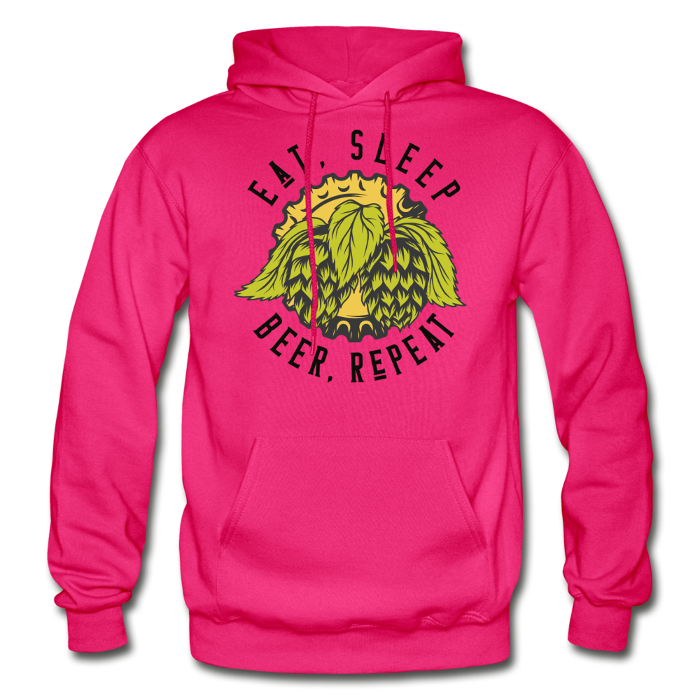 Eat, Sleep, Beer, Repeat - Gildan Heavy Blend Adult Hoodie - fuchsia