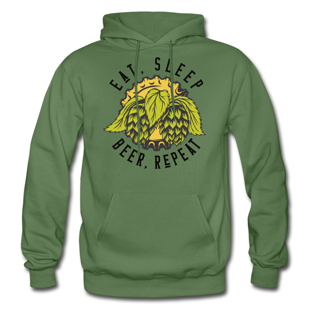 Eat, Sleep, Beer, Repeat - Gildan Heavy Blend Adult Hoodie - military green