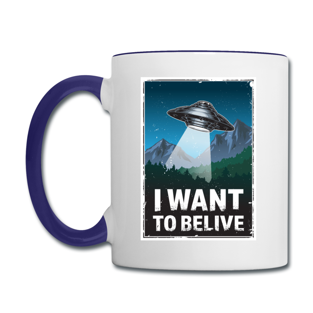 I Want To Belive - Contrast Coffee Mug - white/cobalt blue