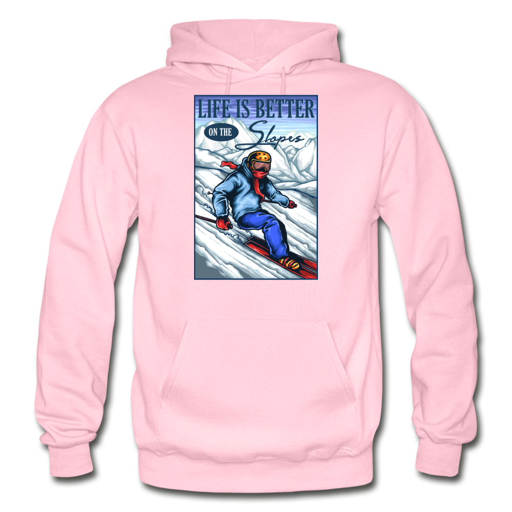 Life Is Better - Slopes - Gildan Heavy Blend Adult Hoodie - light pink