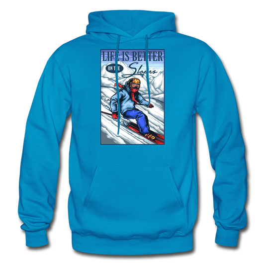 Life Is Better - Slopes - Gildan Heavy Blend Adult Hoodie - turquoise