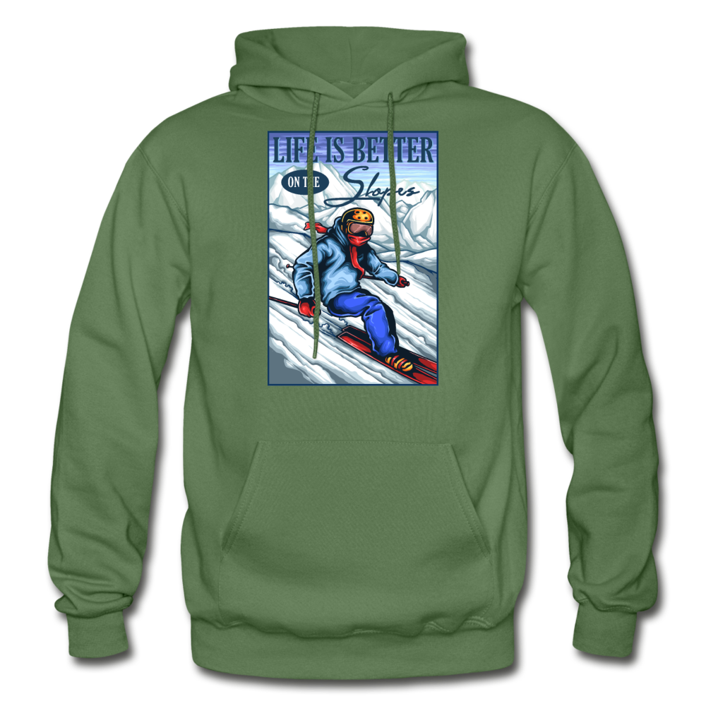 Life Is Better - Slopes - Gildan Heavy Blend Adult Hoodie - military green