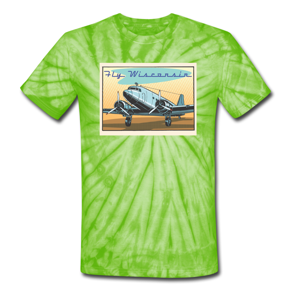 Fly Wisconsin - Unisex Tie Dye T-Shirt - spider lime green