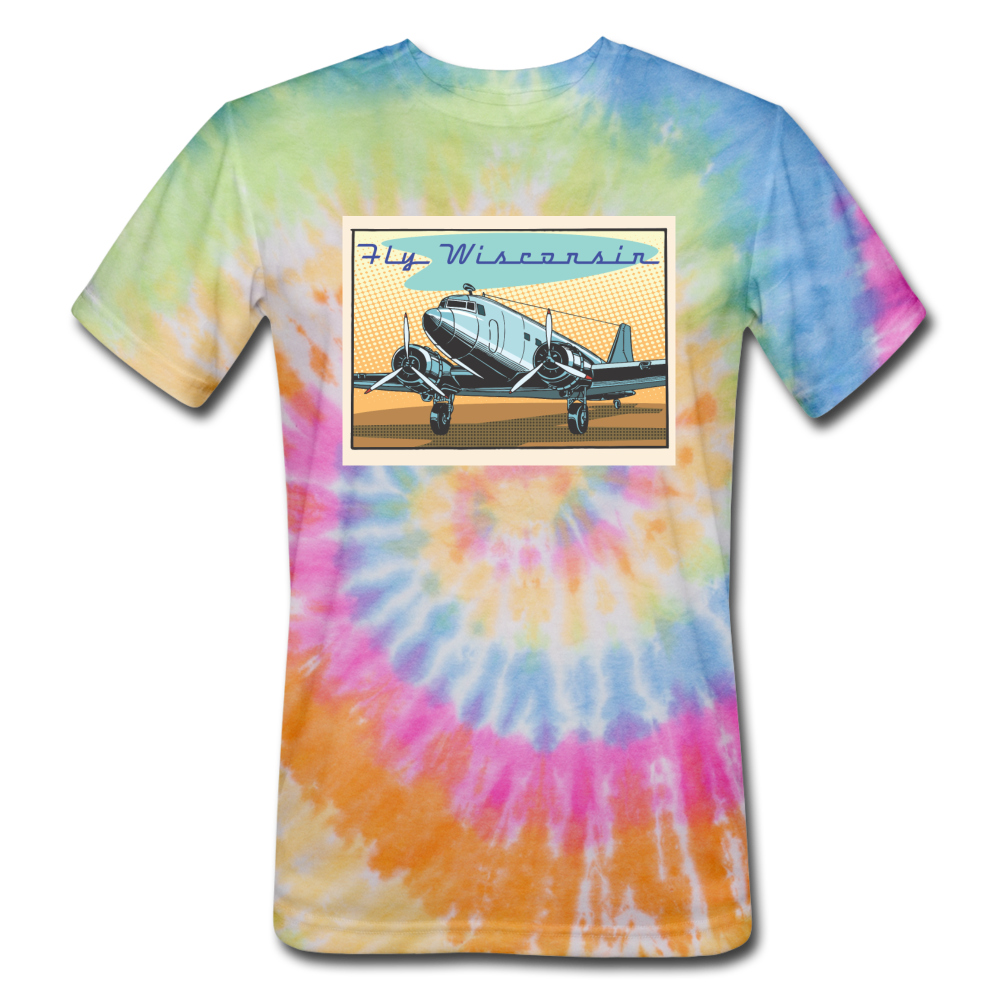 Fly Wisconsin - Unisex Tie Dye T-Shirt - rainbow