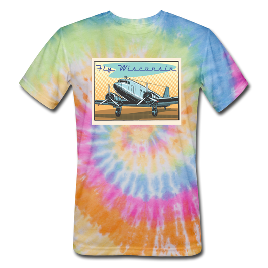 Fly Wisconsin - Unisex Tie Dye T-Shirt - rainbow