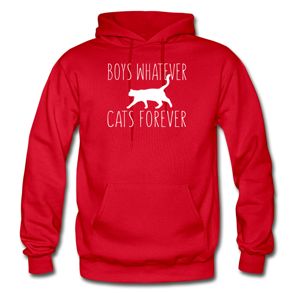 Boys Whatever, Cats Forever - White - Gildan Heavy Blend Adult Hoodie - red