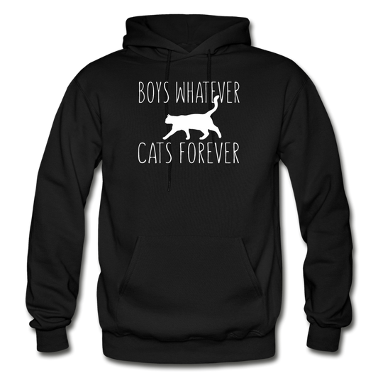 Boys Whatever, Cats Forever - White - Gildan Heavy Blend Adult Hoodie - black