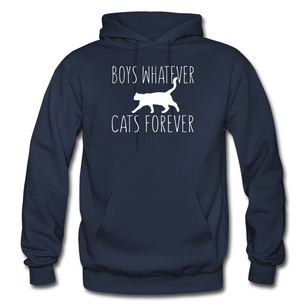 Boys Whatever, Cats Forever - White - Gildan Heavy Blend Adult Hoodie - navy