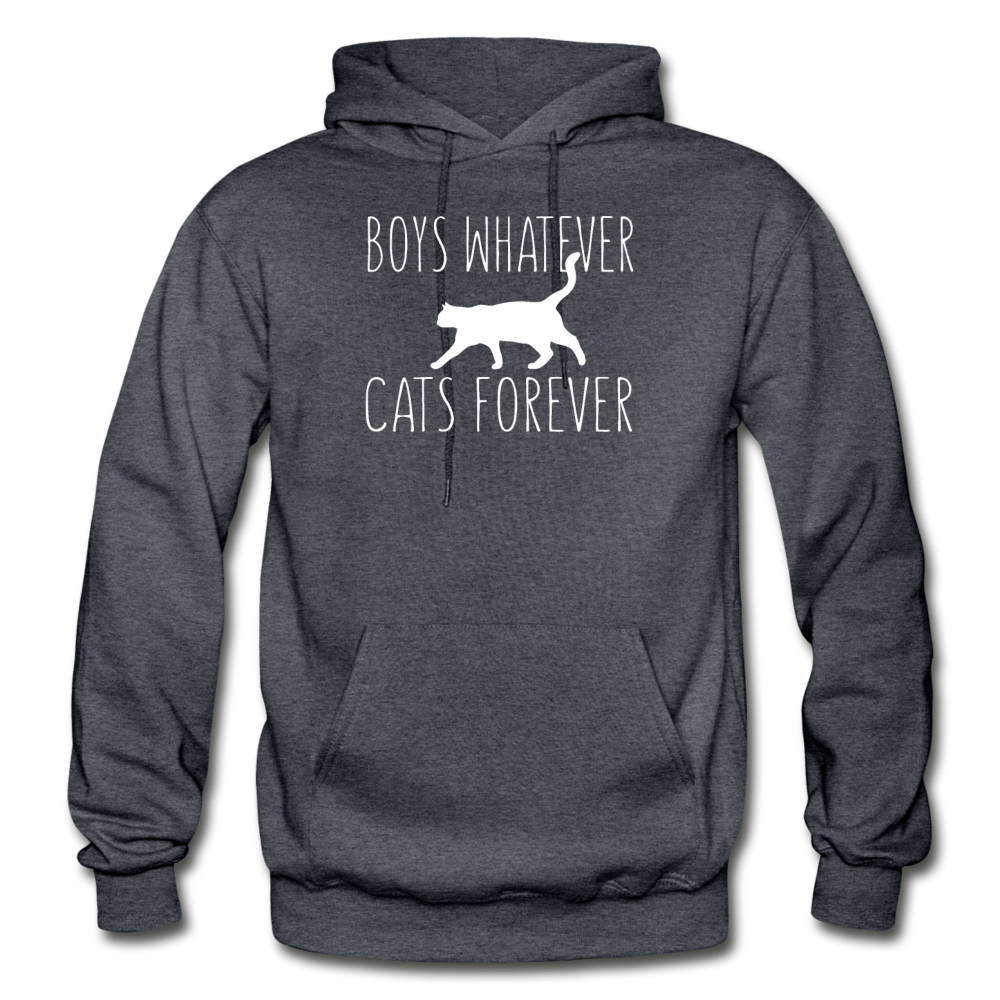 Boys Whatever, Cats Forever - White - Gildan Heavy Blend Adult Hoodie - charcoal gray