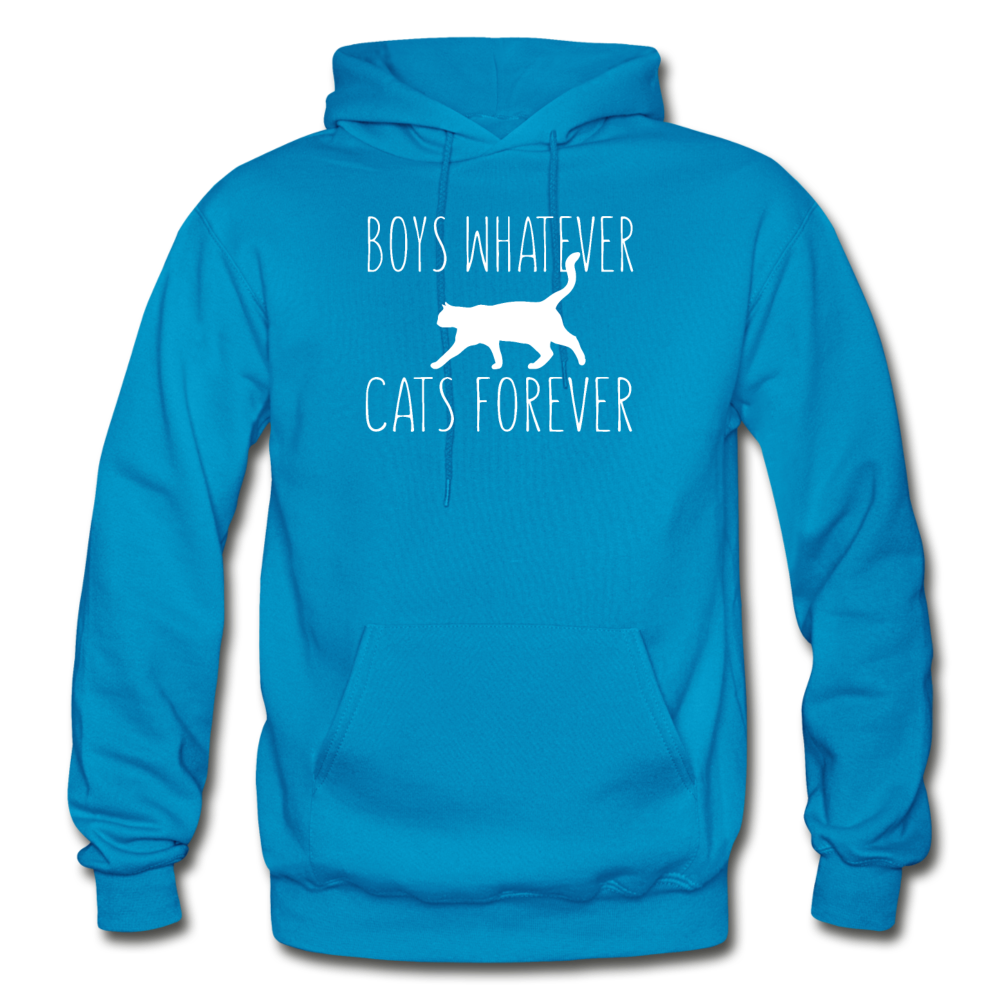 Boys Whatever, Cats Forever - White - Gildan Heavy Blend Adult Hoodie - turquoise