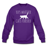 Boys Whatever, Cats Forever - White - Crewneck Sweatshirt - purple