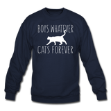 Boys Whatever, Cats Forever - White - Crewneck Sweatshirt - navy