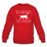 Boys Whatever, Cats Forever - White - Crewneck Sweatshirt - red