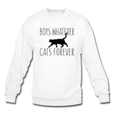 Boys Whatever, Cats Forever - Black - Crewneck Sweatshirt - white