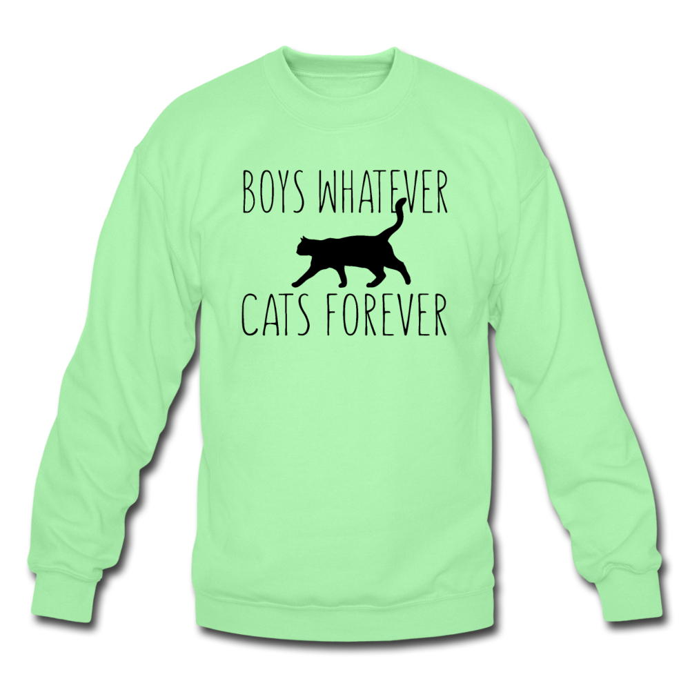 Boys Whatever, Cats Forever - Black - Crewneck Sweatshirt - lime