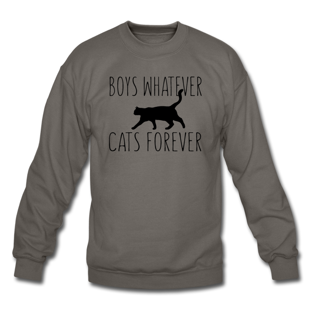 Boys Whatever, Cats Forever - Black - Crewneck Sweatshirt - asphalt gray