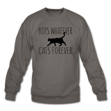 Boys Whatever, Cats Forever - Black - Crewneck Sweatshirt - asphalt gray