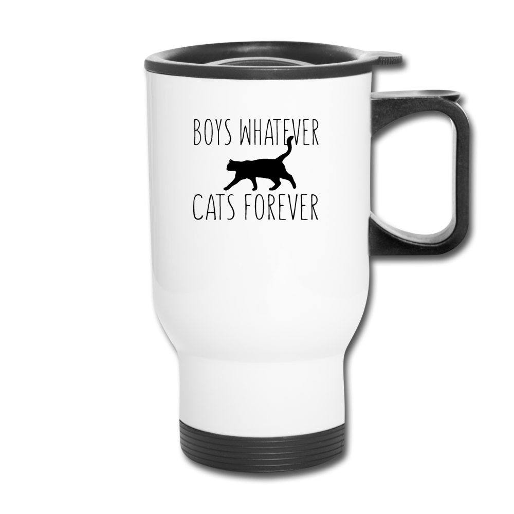 Boys Whatever, Cats Forever - Black - Travel Mug - white