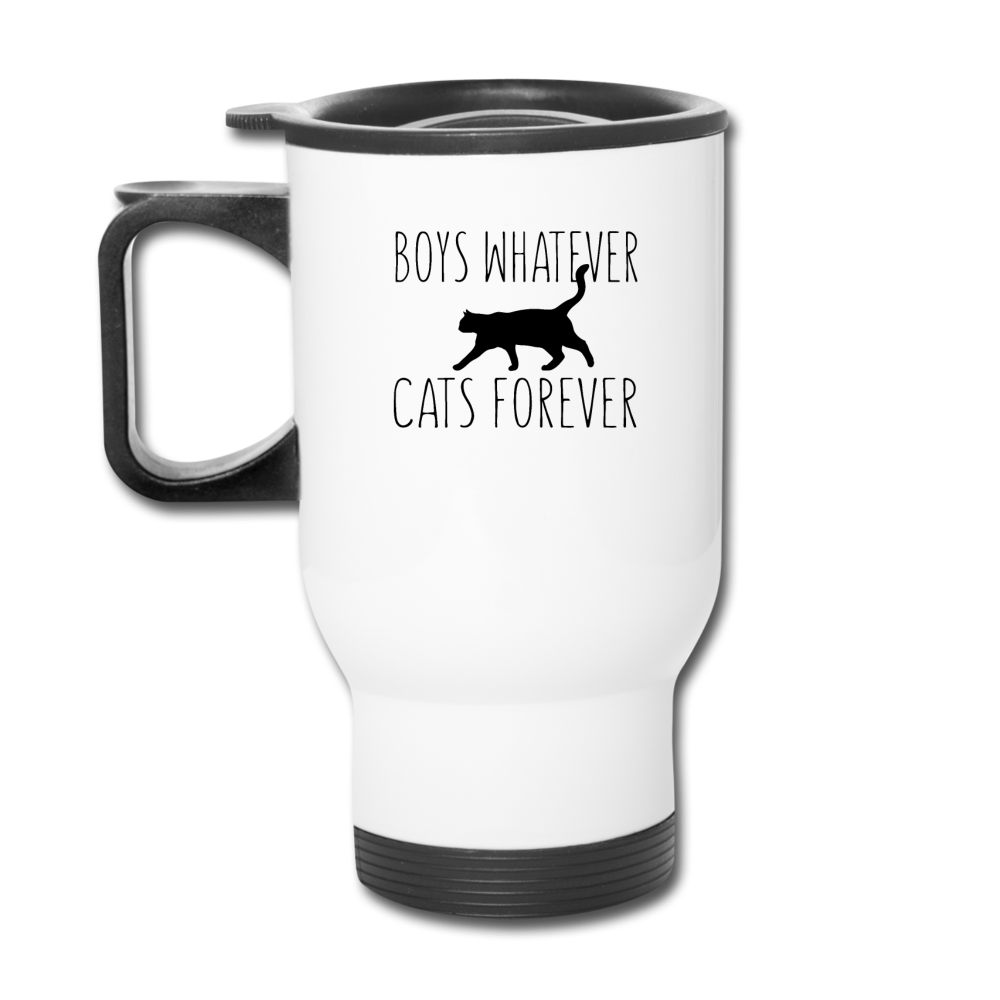 Boys Whatever, Cats Forever - Black - Travel Mug - white