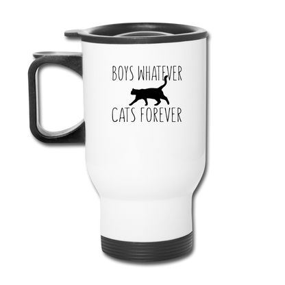 Boys Whatever, Cats Forever - Black - Travel Mug - white