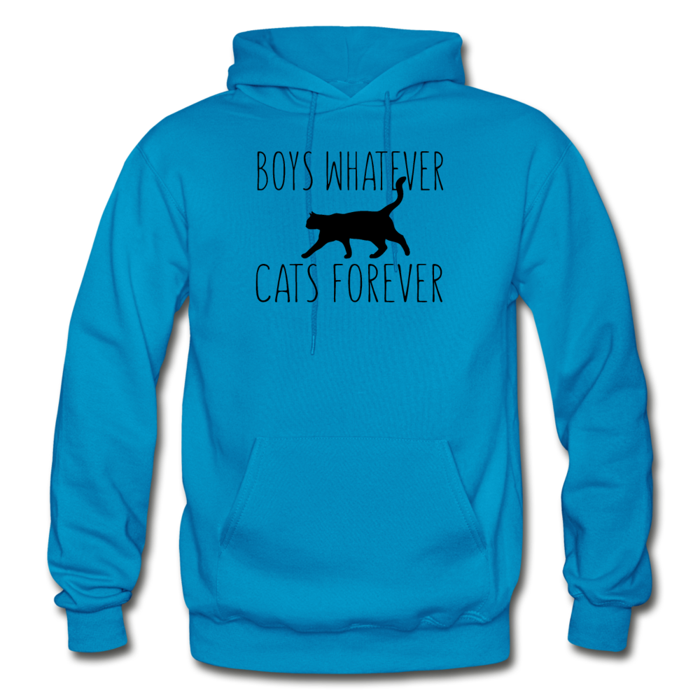 Boys Whatever, Cats Forever - Black - Gildan Heavy Blend Adult Hoodie - turquoise